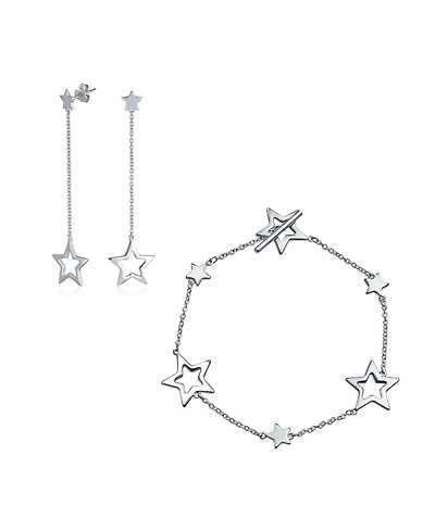 Bling Jewelry Jewelry Set Celestial Stars Rock Star Bracelet and Earrings Silver Toggle Clasp