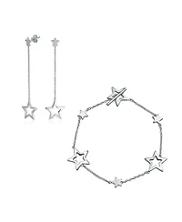 Bling Jewelry Jewelry Set Celestial Stars Rock Star Bracelet and Earrings Silver Toggle Clasp