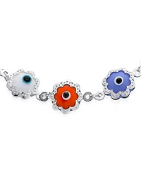 Bling Jewelry Protection Amulet Turkish Multi Color Charm Floral Round Flower Frame Evil Eyes Bracelet Sterling Silver 7.5 Inch