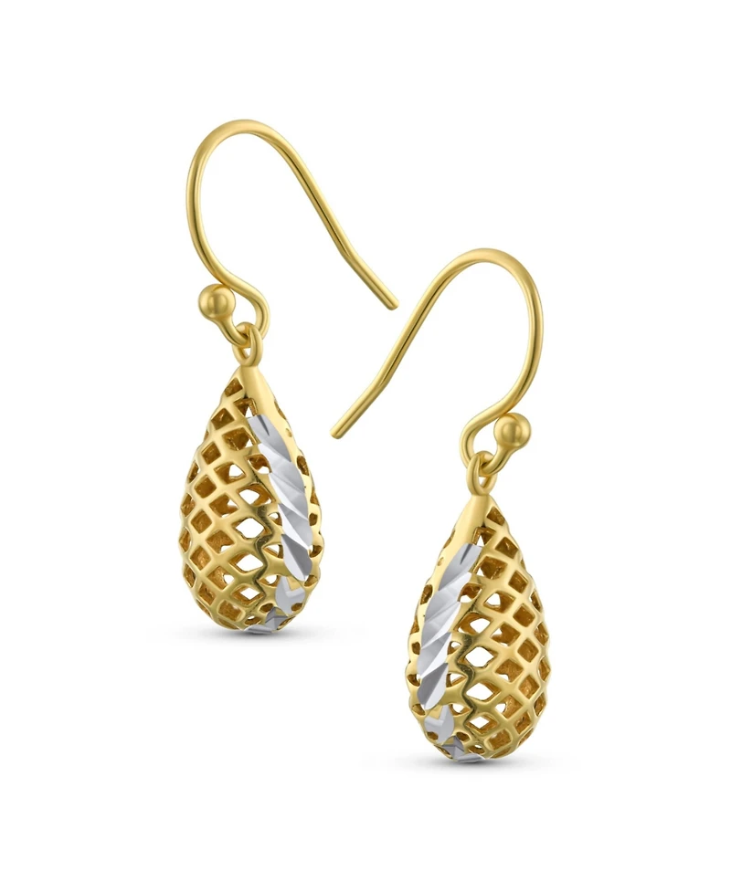 Bling Jewelry Basket Weave Puffed Pear Shaped Rain Drop Teardrop Earrings Fishhook Yellow Gold Plated Sterling Silver