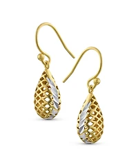Bling Jewelry Basket Weave Puffed Pear Shaped Rain Drop Teardrop Earrings Fishhook Yellow Gold Plated Sterling Silver