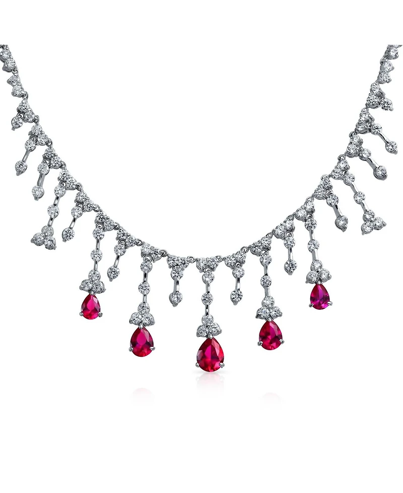 Bling Jewelry Fashion Red Cz Teardrop Red Statement Necklace Brass