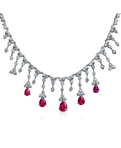 Bling Jewelry Fashion Red Cz Teardrop Red Statement Necklace Brass