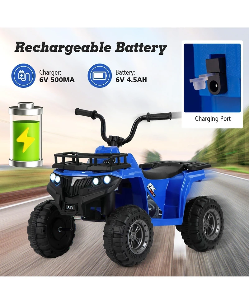 6V Kids Ride On Electric Atv with Led Headlights and MP3 Player-Blue