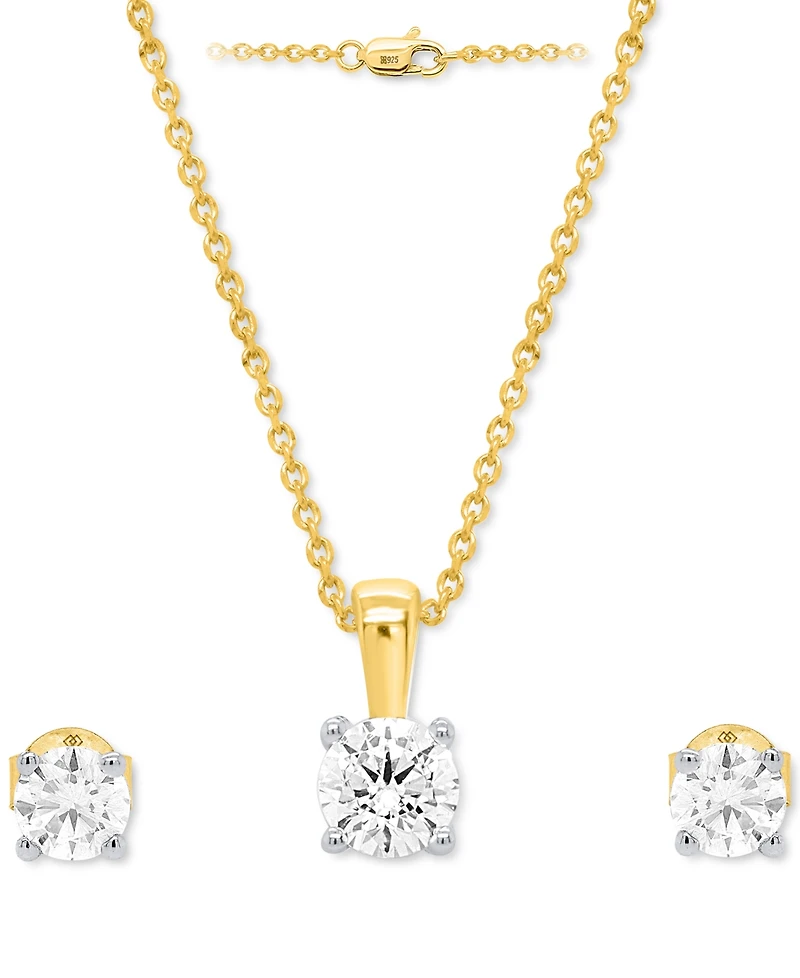 Forever Grown Diamonds 2-Pc. Set Lab Diamond Pendant Necklace & Matching Stud Earrings (1 ct. t.w.) Sterling Silver or 14k Gold-Plated Sterli