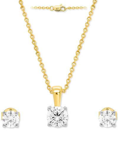 Forever Grown Diamonds 2-Pc. Set Lab Diamond Pendant Necklace & Matching Stud Earrings (1 ct. t.w.) Sterling Silver or 14k Gold-Plated Sterli