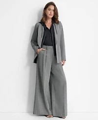 Dkny Womens Layered Hoodie Blazer Mixed Media Long Sleeve Top High Rise Pleated Wide Leg Pants