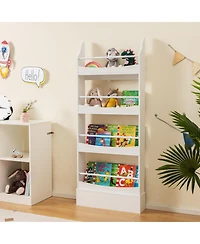 Gymax 4-Tier Kids Bookshelf Toy Storage Bookcase Rack Wall w/ Anti-toppling Kits Grey