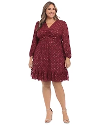 London Times Plus Size Clip-Dot Fit & Flare Dress