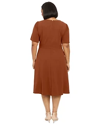 London Times Plus Fit & Flare Scuba Crepe Midi Dress