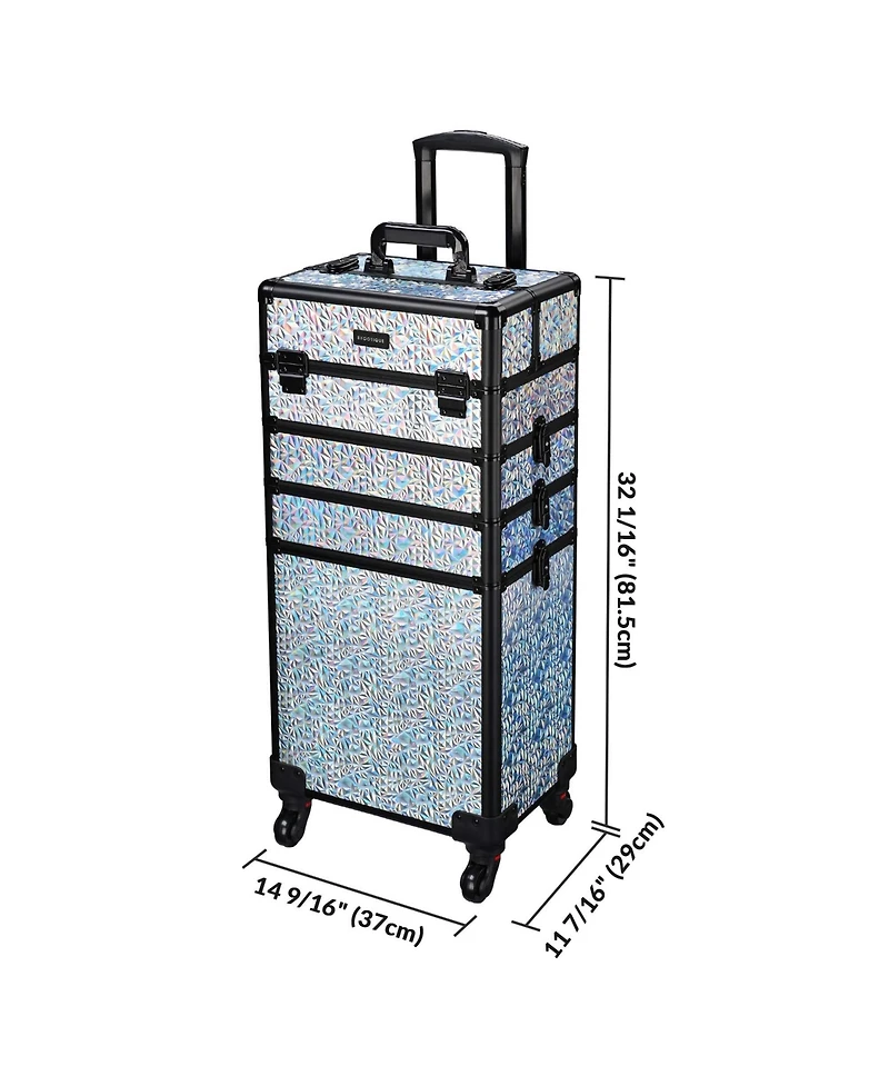 Byootique Mermaid Silver 4in1 Rolling Makeup Train Case Cosmetic Organizer Wheel