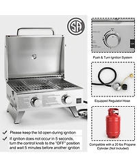 Stainless Steel Propane Grill with Lid for Outdoor Camping Tailgating Picnic Party-Silver