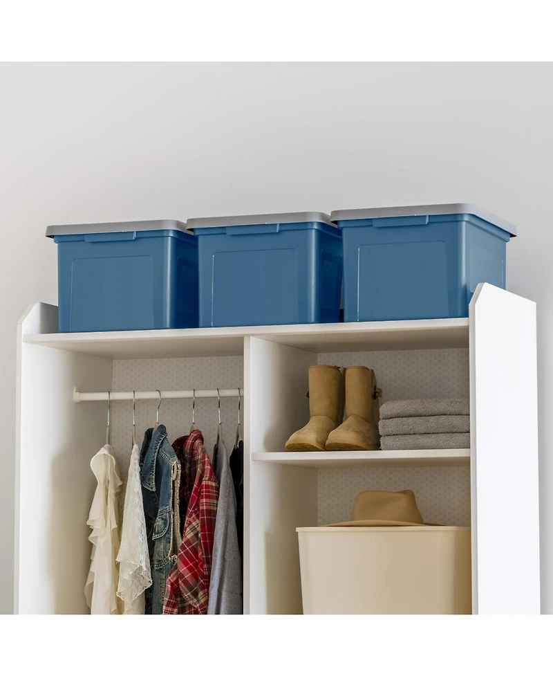 Iris Usa 4Pack 35 Qt. File Organizer Plastic File Box for Letter/Legal File, Storage Bin with Durable and Secure Latching Lid, Stackable, Navy