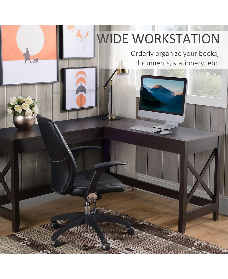 57" L-Shaped Corner Desk, Computer Home Office Desk and Writing Table, Brown