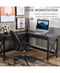 57" L-Shaped Corner Desk, Computer Home Office Desk and Writing Table, Brown