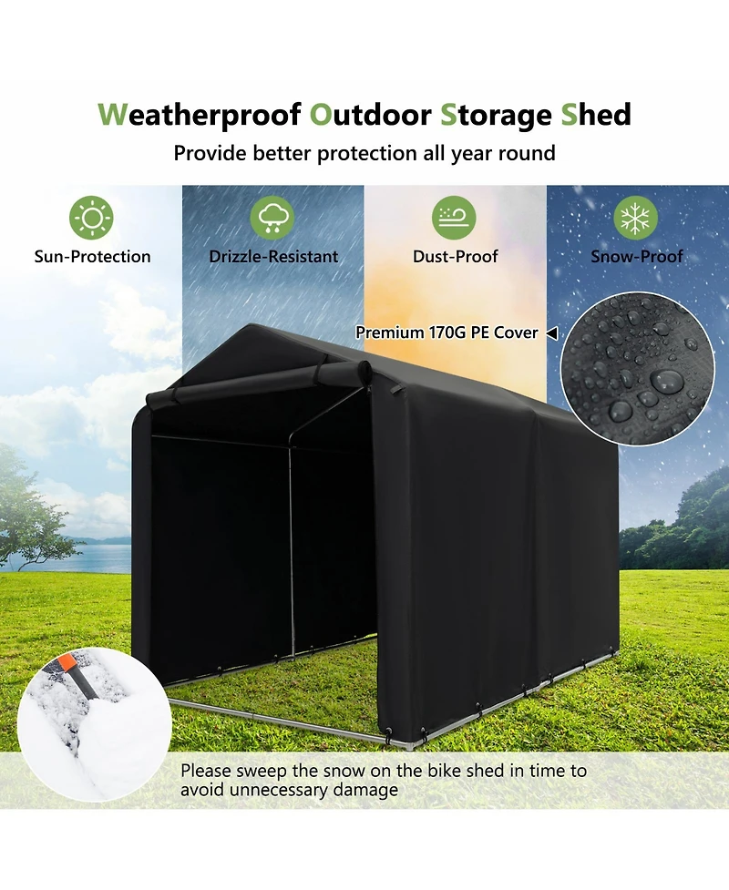 Sugift 7 x 5.2FT Storage Shelter Outdoor Bike Tent with Waterproof Cover and Zipper Door-Gray