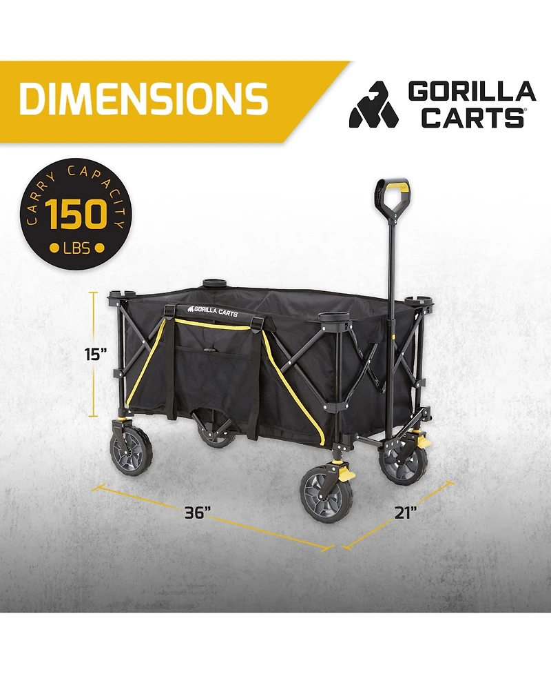 Gorilla Carts 7 Cu Ft Collapsible Outdoor Utility Wagon,Oversize Bed, Black