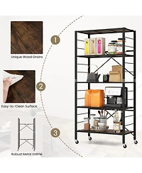 Sugift 5-Tier Foldable Shelving Unit with Detachable Wheels and Anti-Toppling System-Black