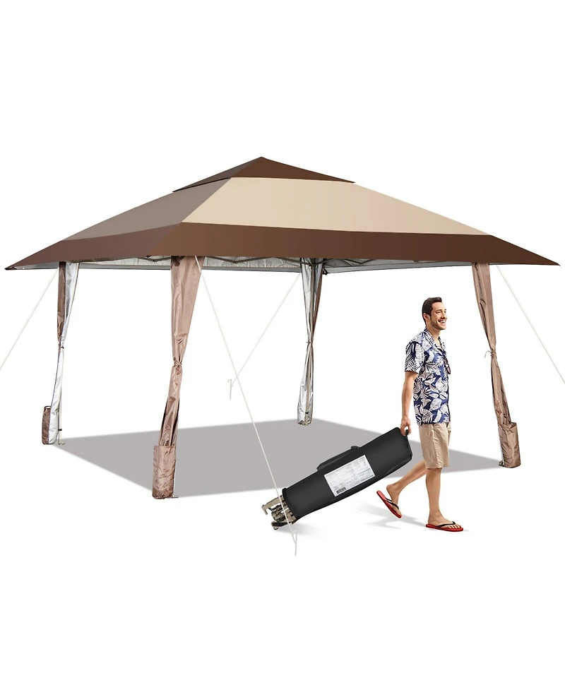 Sugift 13 x 13 Feet Pop-Up Patio Gazebo with Wheels-Coffee