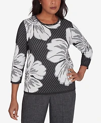 Alfred Dunner Petite Worth Avenue Floral Textured Sweater