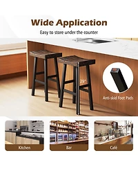 24" Bar Stool Set of 2 Counter Height Solid Wood Curved Saddle Seat Footrest