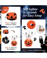Costway 6 Ft Inflatable Halloween Tree White Ghosts with Pumpkin Decor w/ Rotating Lamp