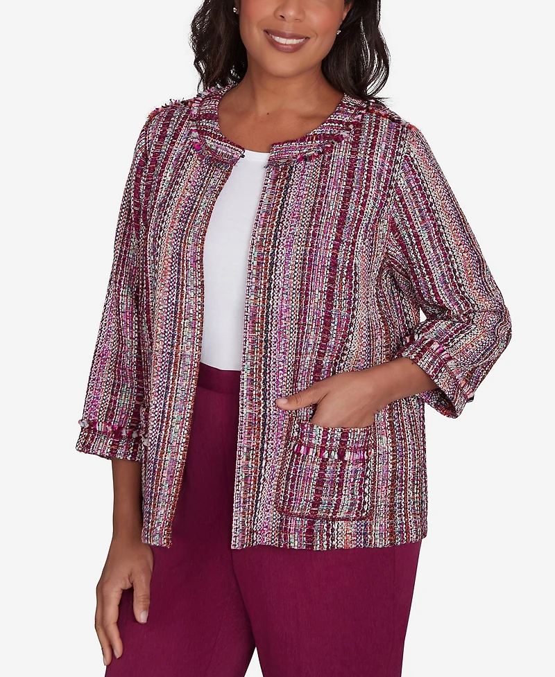 Alfred Dunner Petite Wine Country Fringe Textured Jacket