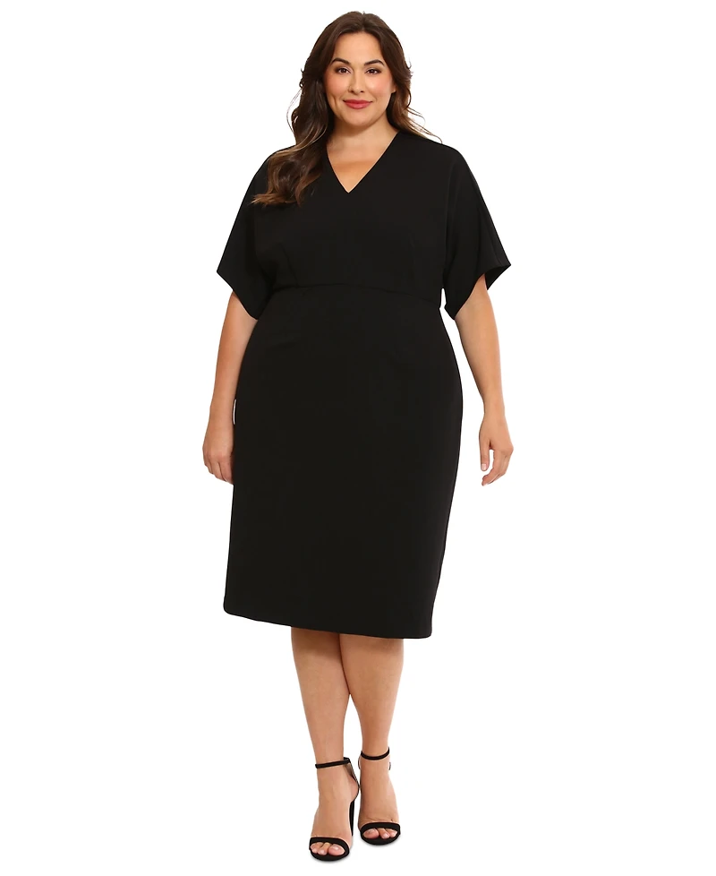 London Times Plus Size Short-Sleeve V-Neck Sheath Dress