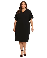 London Times Plus Size Short-Sleeve V-Neck Sheath Dress