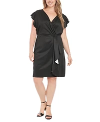 London Times Plus Size Surplice Cascade Sheath Dress