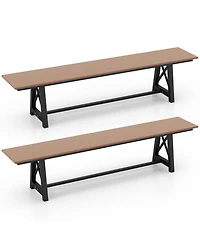 3-4 Person Outdoor Hdpe Bench with Metal Frame-Brown