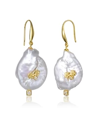 Sterling Silver Gold Plated with Genuine Freshwater Pearl Hook Earrings