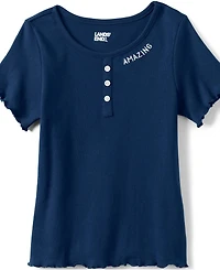 Lands' End Girls Short Sleeve Ribbed Henley T-Shirt