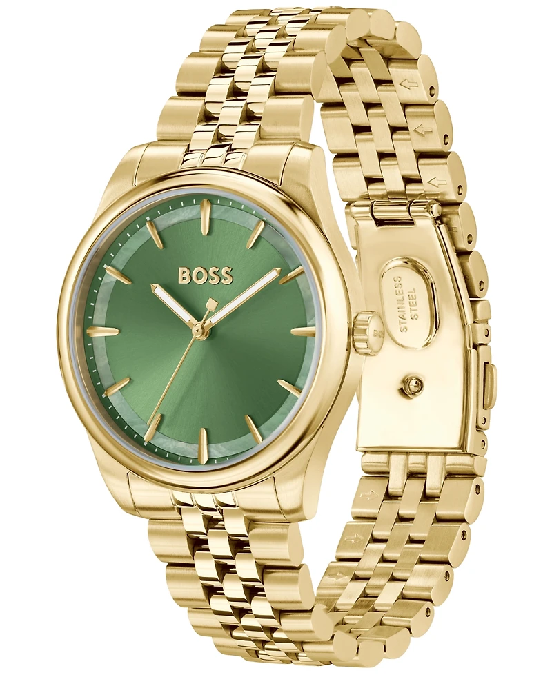 Hugo Boss Women's Graceful Quartz Basic Ionic Plated Thin Gold Steel Watch 36mm