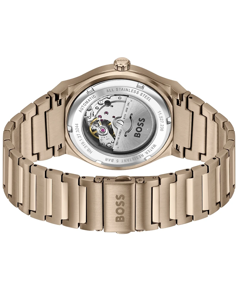 Hugo Boss Men's Candor Auto Mech-Automatic Ionic Plated Beige Gold Steel Watch 41mm