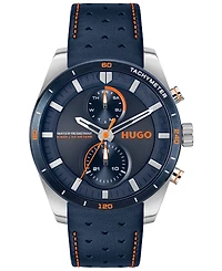 Hugo Boss Men's Fast Quartz Multifunction Blue Leather Watch 44mm