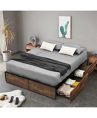 Gymax Full Industrial Metal Platform Bed Frame with 4 Drawers Wooden Footboard