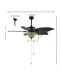 Jonathan Y Poinciana 52" 3-Light Coastal Bohemian Iron/Wood Palm Leaf Led Ceiling Fan with Pull Chain, Black