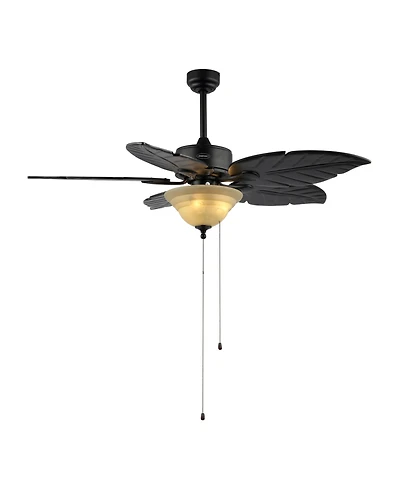 Jonathan Y Poinciana 52" 3-Light Coastal Bohemian Iron/Wood Palm Leaf Led Ceiling Fan with Pull Chain, Black