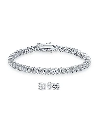 Bling Jewelry Jewelry Set 15CTW Cz Round Solitaire Swirl S Wave Link Tennis Bracelet Stud Earrings For Women Sterling Silver Rhodium