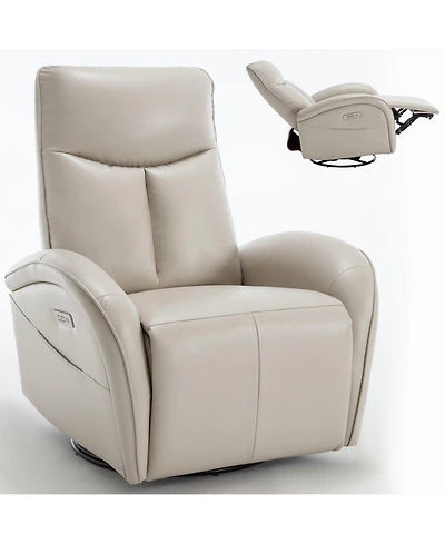 Mondawe Swivel And Rocker Power Recliner Chair, with Lumbar Support,Usb and Type-c Ports