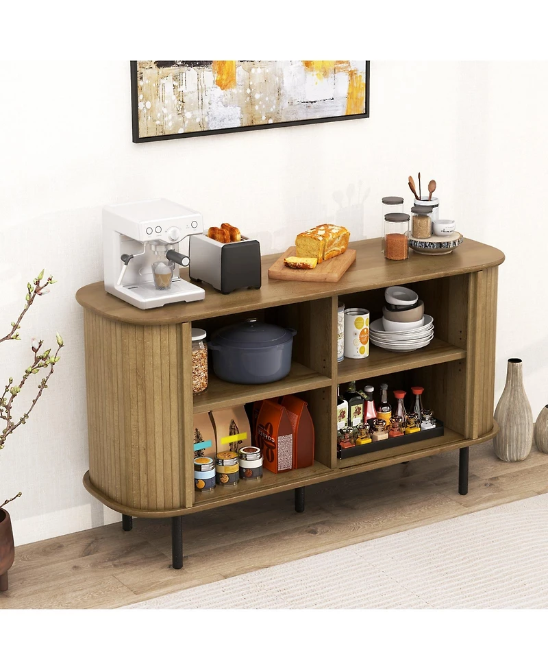 Skonyon 47 Inch Sideboard Buffet Cabinet with Adjustable Shelves for Kitchen Dining Room Living Room Entryway-Oak