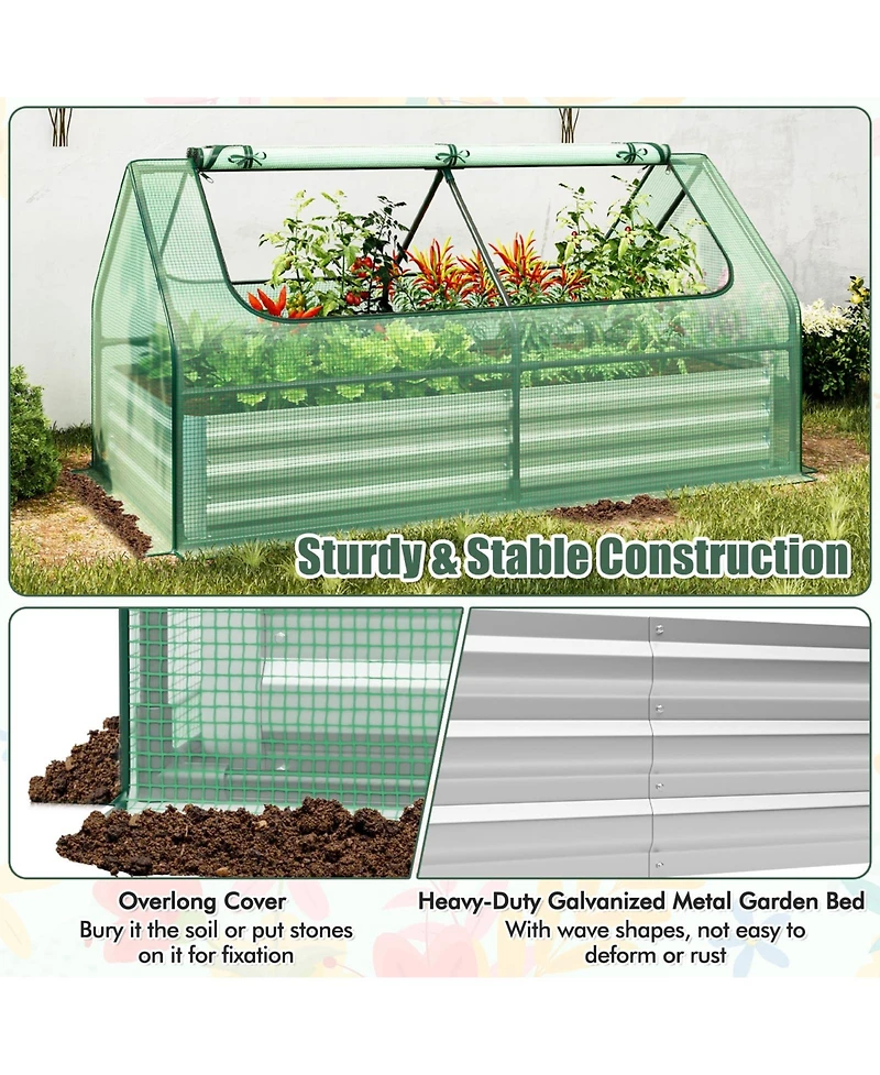 Givimo 6 x 3 x 3 Feet Galvanized Raised Garden Bed with Greenhouse-Green