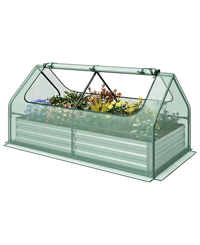 Givimo 6 x 3 x 3 Feet Galvanized Raised Garden Bed with Greenhouse-Green