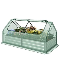 Givimo 6 x 3 x 3 Feet Galvanized Raised Garden Bed with Greenhouse-Green