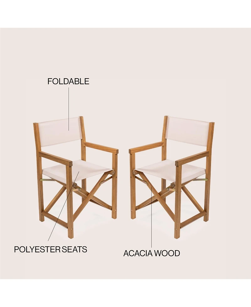 Jonathan Y Cukor Classic Vintage Outdoor Acacia Wood Folding Director Chair with Canvas Seat (Set of 2