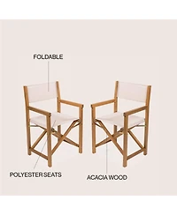 Jonathan Y Cukor Classic Vintage Outdoor Acacia Wood Folding Director Chair with Canvas Seat (Set of 2