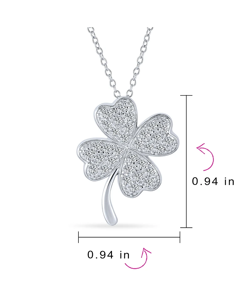 Bling Jewelry Irish Shamrock Lucky Charm Pave Cz Four Leaf Clover Pendant Necklace For Women Sterling Silver