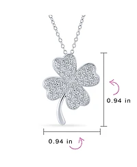 Bling Jewelry Irish Shamrock Lucky Charm Pave Cz Four Leaf Clover Pendant Necklace For Women Sterling Silver