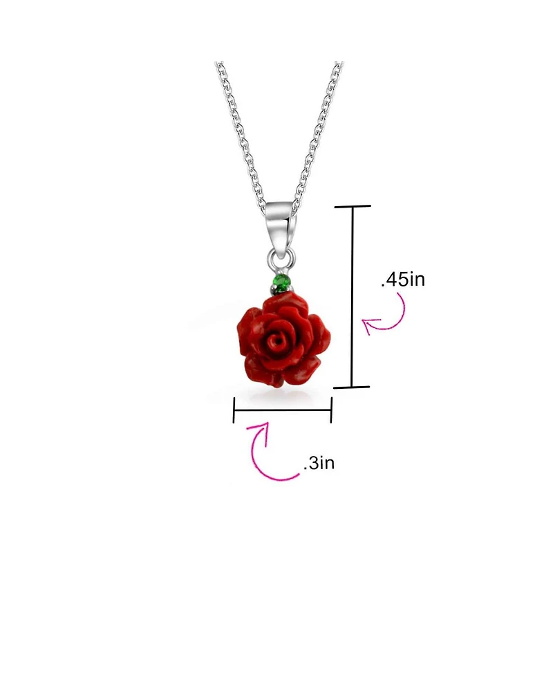 Bling Jewelry Romantic Floral 3D Pink Red Rose Pendant Necklace with Green Cz Sterling Silver